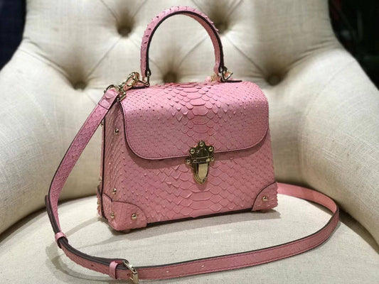 Mini Python Leather Rivet Top Handle Cross Body Bags Pink