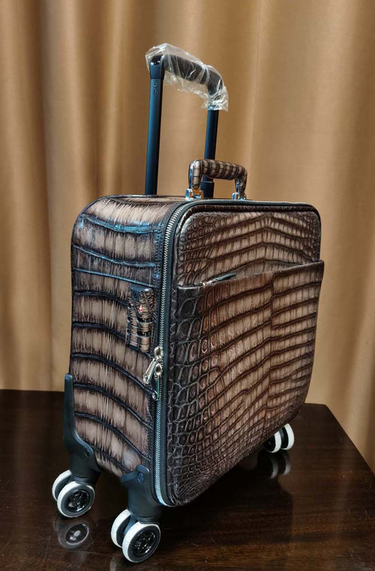 Nile Crocodile Leather 15 in -Mini Carry- On Luggage Vintage Grey