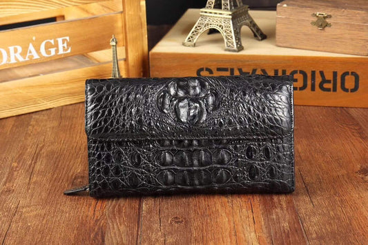 Preorder Crocodile Skin Belly Leather Trifold Wallet Clutches For Men Vintage Green