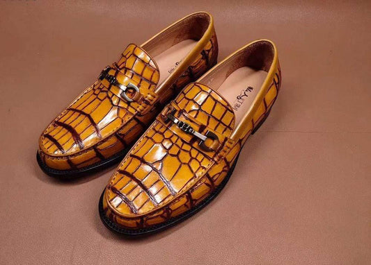 Preorder Genuine Crocodile Leather Penny Loafers Slip-On Shoes Vintage Blue