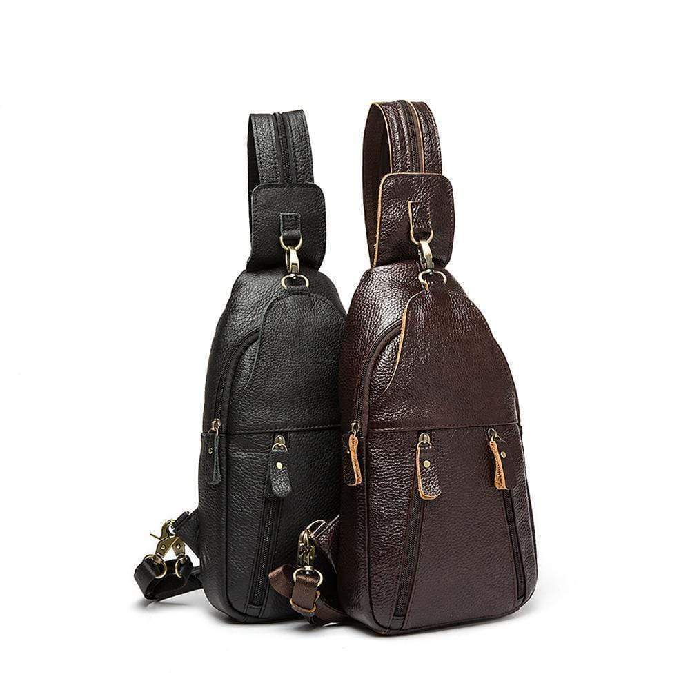 Rossie Viren Men Genuine Leather Business Casual Chest Bags Sling Shoulder Crossbody Bag