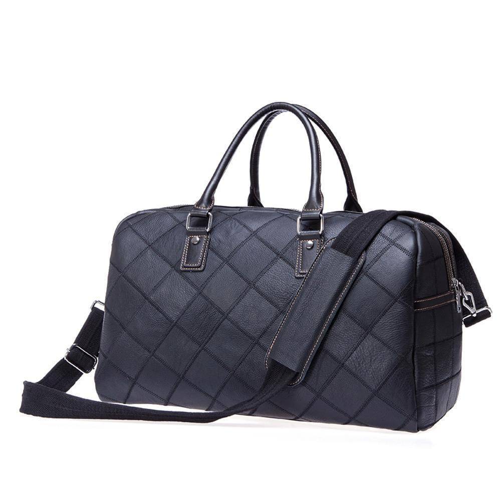 Rossie Viren Men's Quilted Large Capacity Leather Duffel Carryall Travel Bag