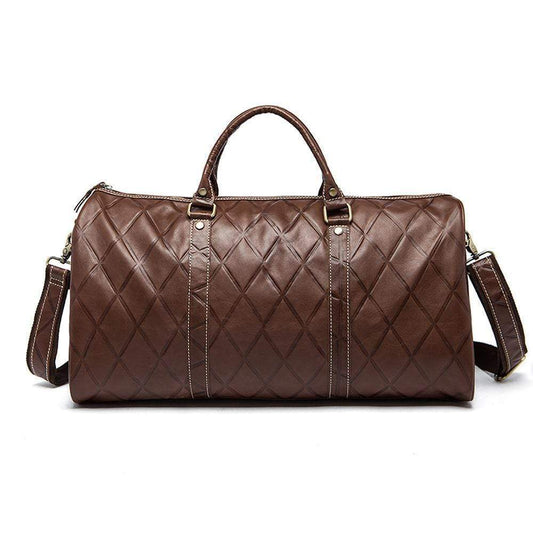 Rossie Viren Men's Quilted Large Capacity Leather Duffel Carryall Travel Bag