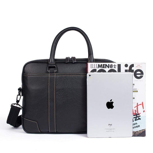 Rossie Viren Vintage Classic Double Zip Leather Briefcase Work Bags Brown Stitching