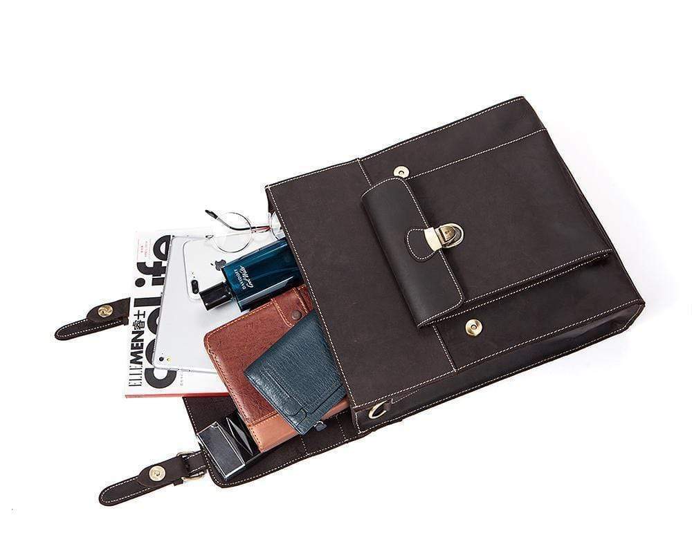Rossie Viren Vintage Retro Brown Leather Men's Briefcase Messenger Satchel Postmen Bag