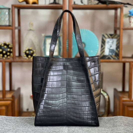Unisex Crocodile Belly Leather Hobo Shopper Bags