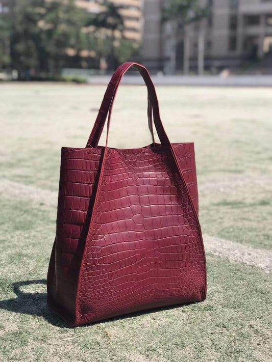Unisex Crocodile Belly Leather Large Hobo Bags