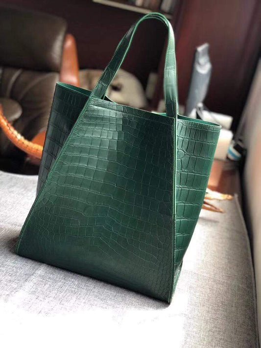 Unisex Crocodile Belly Leather Medium Hobo Bags