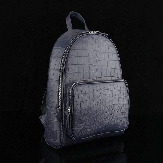 Unisex Genuine Crocodile Leather Backpack Dark Blue