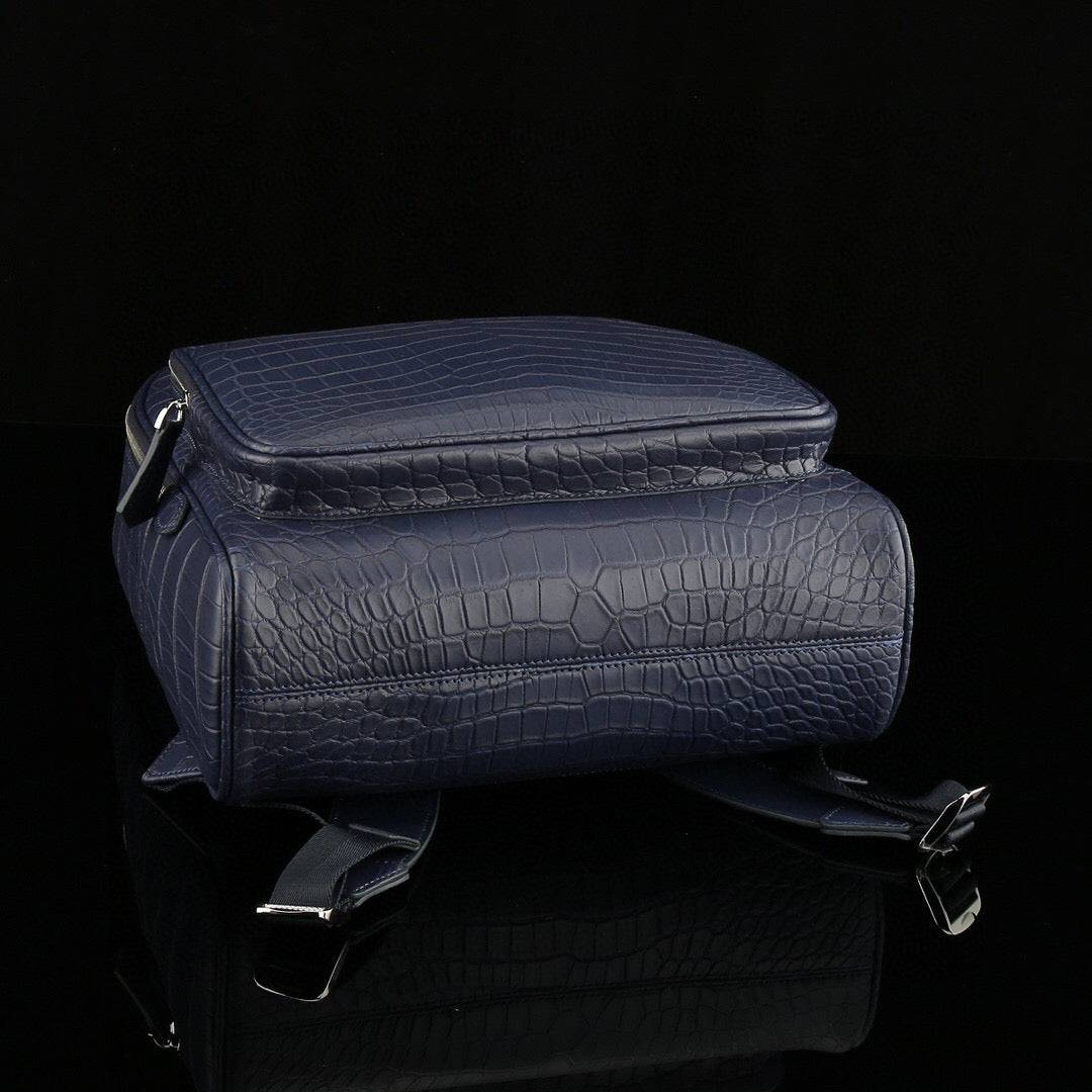 Unisex Genuine Crocodile Leather Backpack Dark Blue
