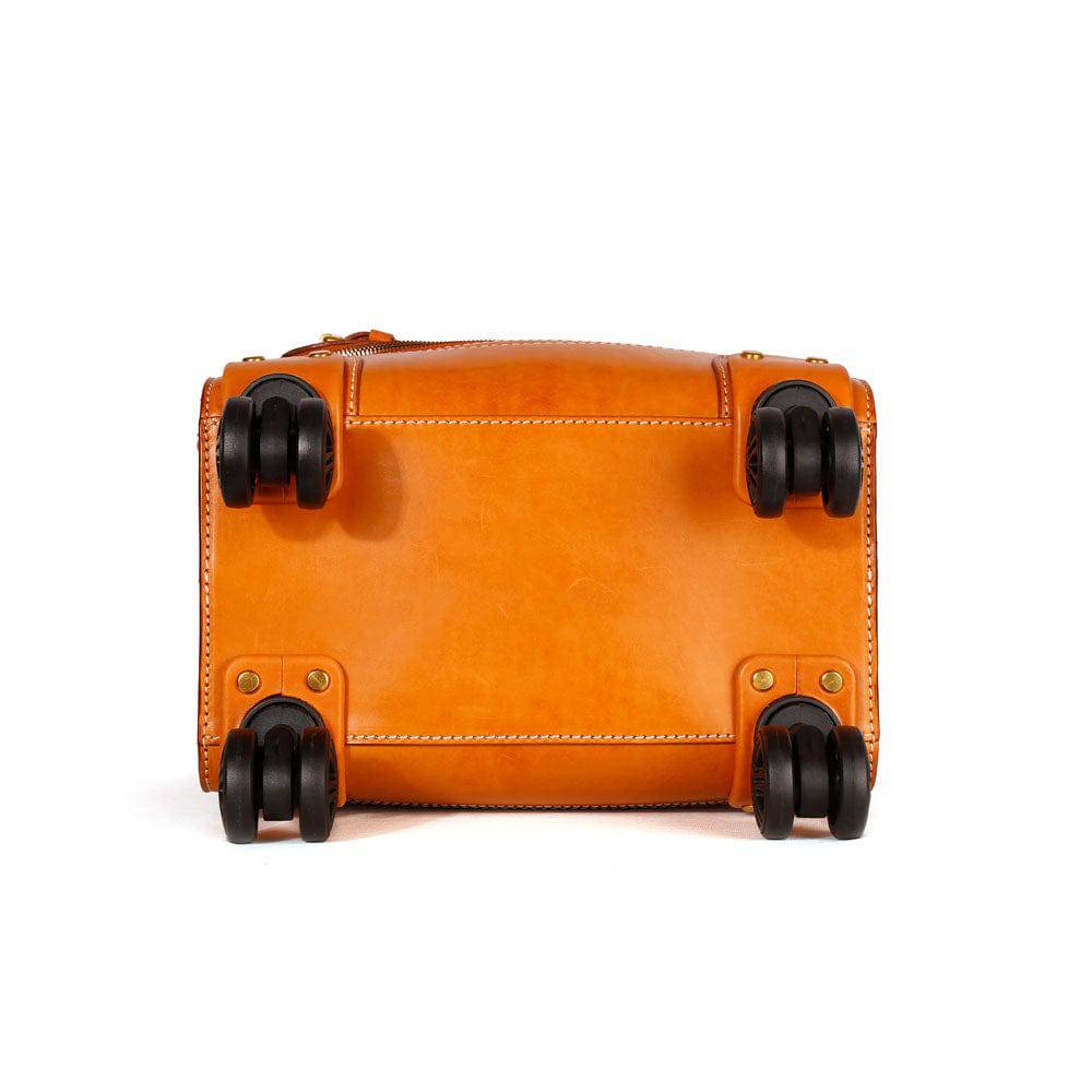 Unisex Genuine Vintage Vegetable Tanned Leather Check-In Carry On Business Rolling Bag Rotate Universal Wheel 20 Inch Travelling Trolley Luggage Business Trolley Bag