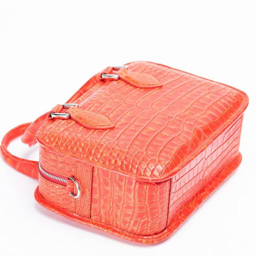 Crocodile Leather Small Top Handle Tote Bag Orange