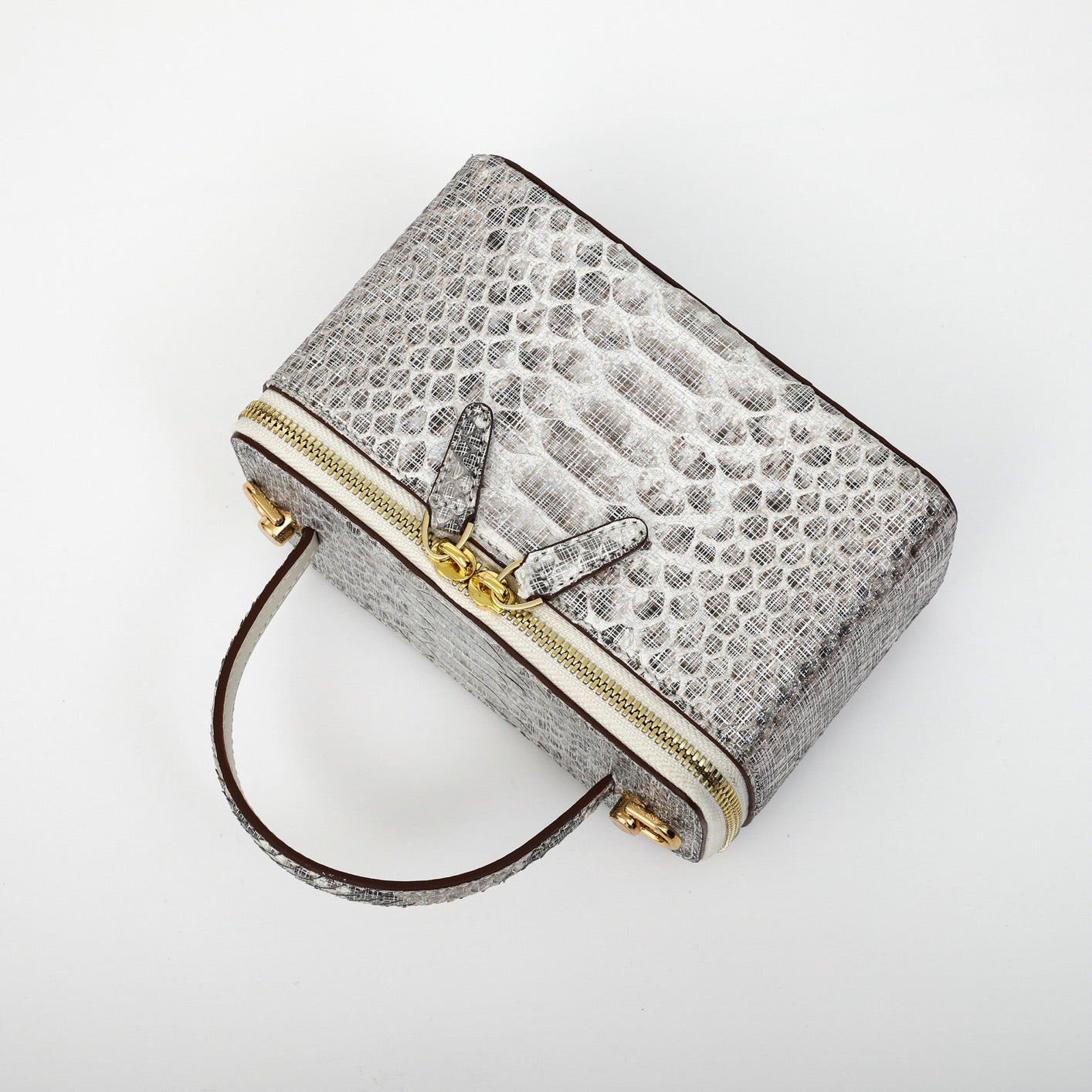 Womens Python Leather Top Handle Cosmetic Cross Body Bag