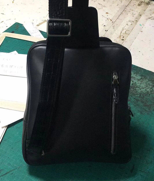 Mens Genuine Crocodile Leather Crossbody Shoulder Bag Casual  Sling Chest Bag