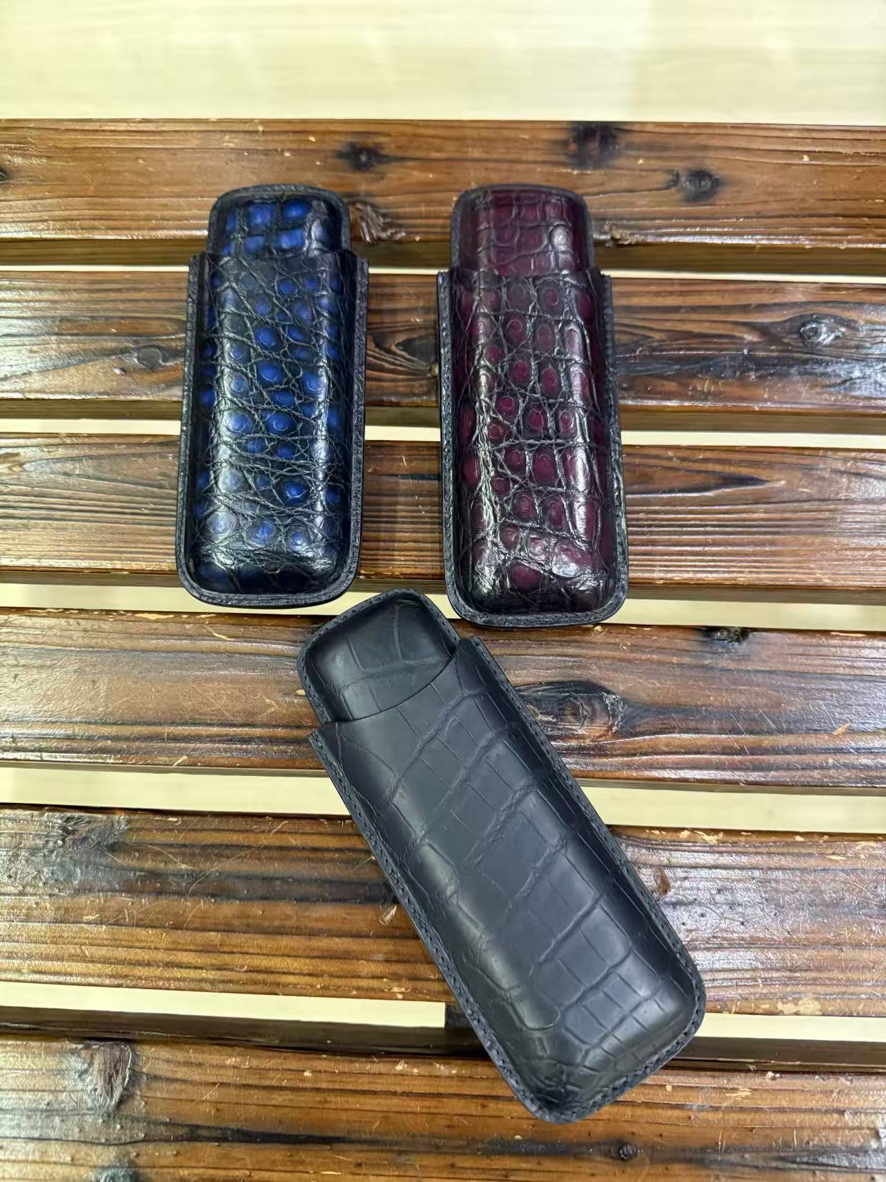 Genuine Crocodile Leather Cigar Case 2pcs/set