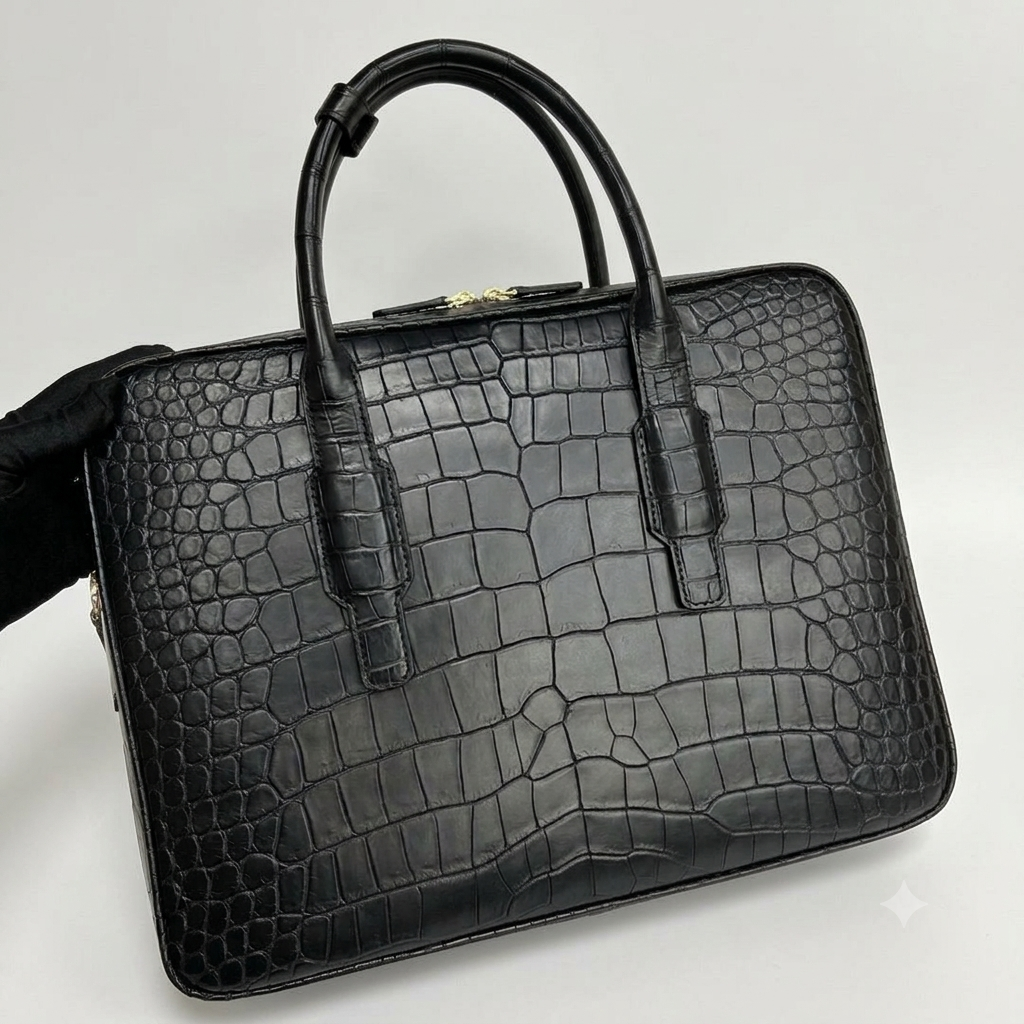Men's Crocodile Briefcase Business Document Bags Black