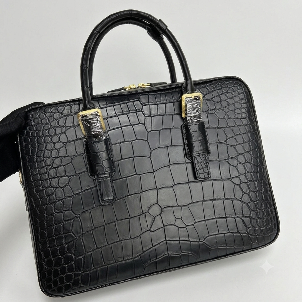 Men's Crocodile Briefcase Business Document Bags Black