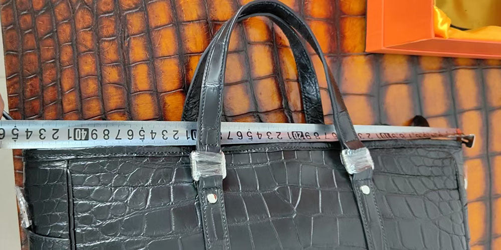 Preorder Unisex Crocodile Leather Briefcase Large Tote Bag Black