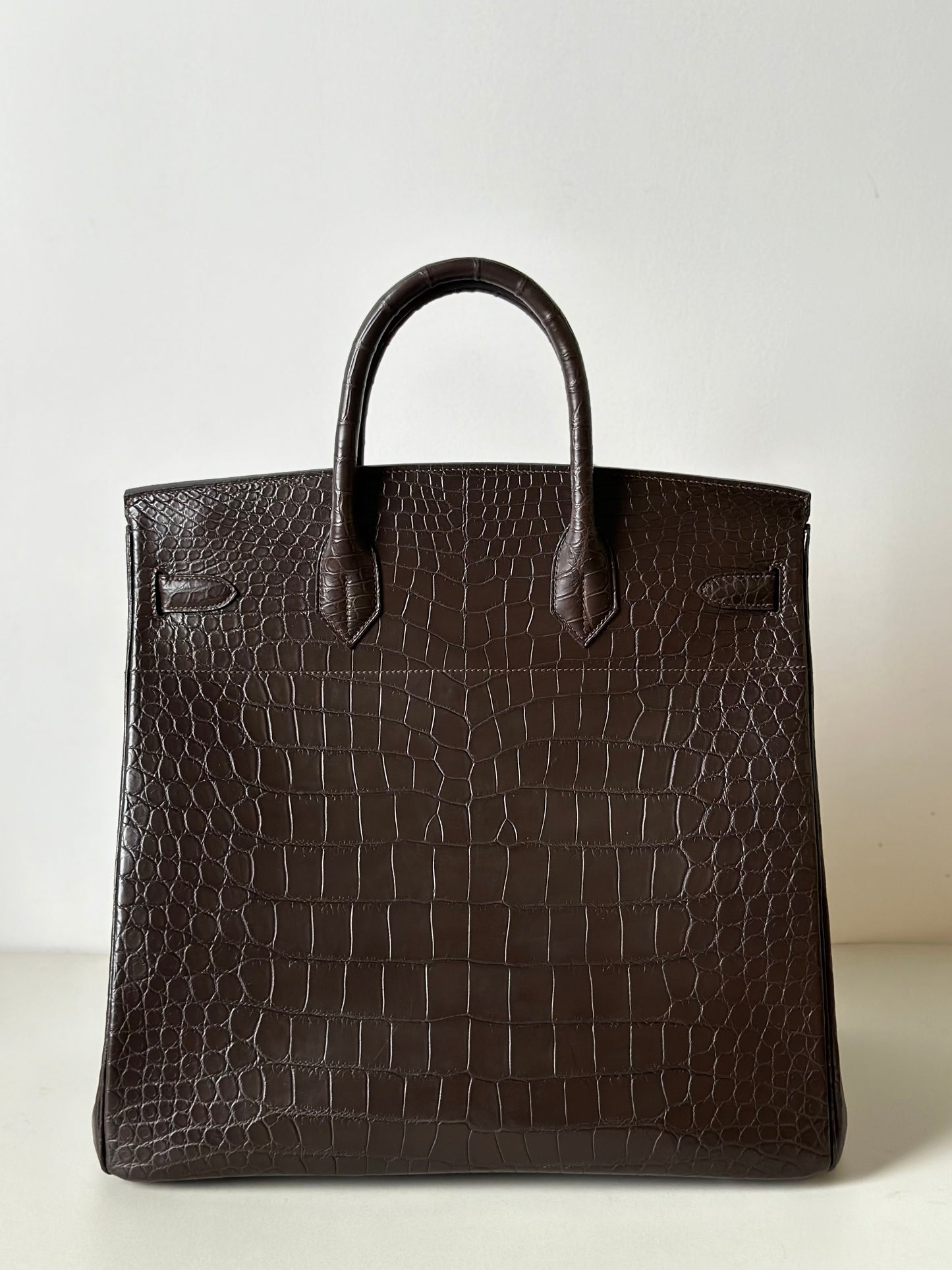 Genuine Nile Crocodile Skin Leather 40cm Oversized Padlock Business Handbags Office Bags Brown