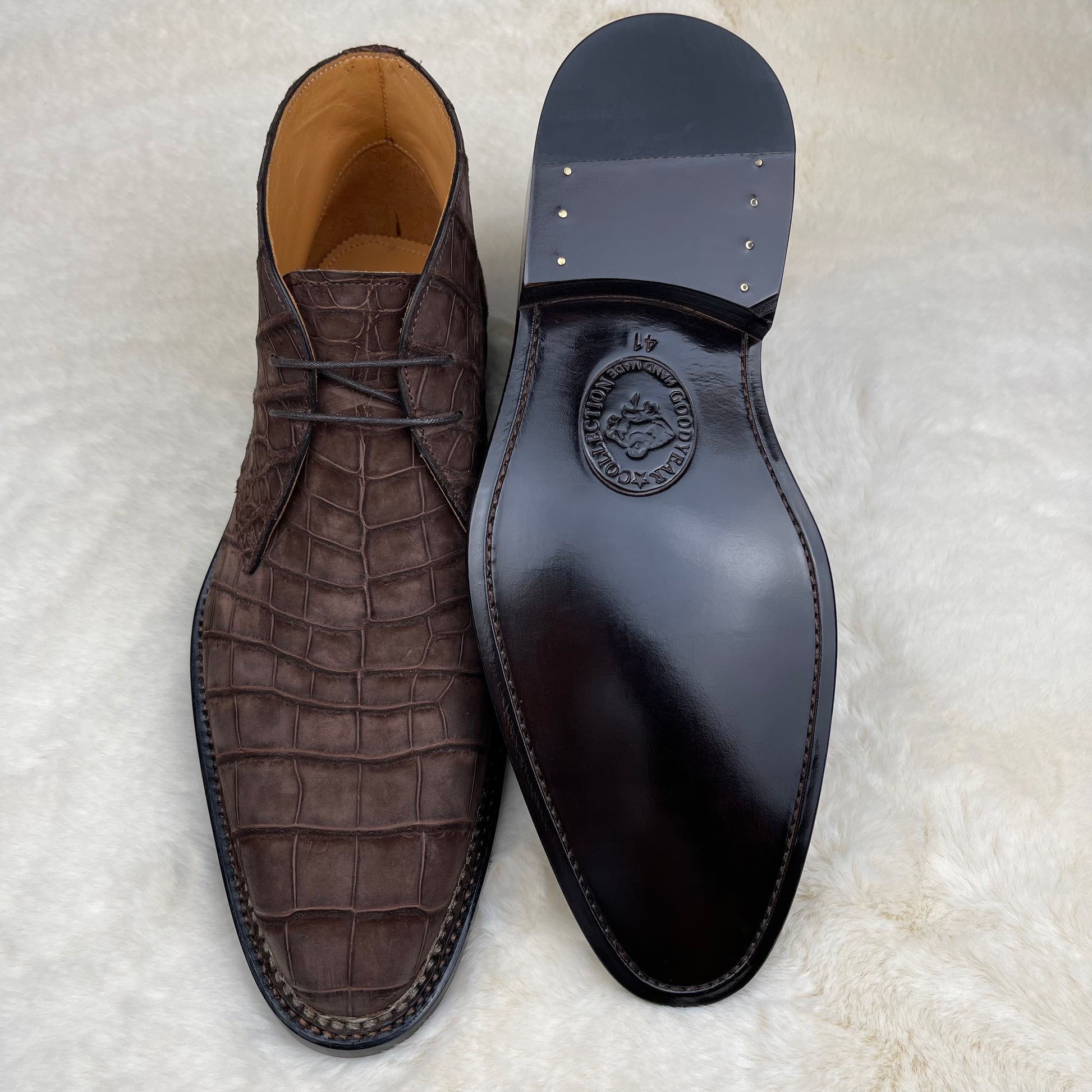 Preorder Crocodile Shoes Men's Sanded Crocodile Leather Chelsea Boots Without Norweign Stitch