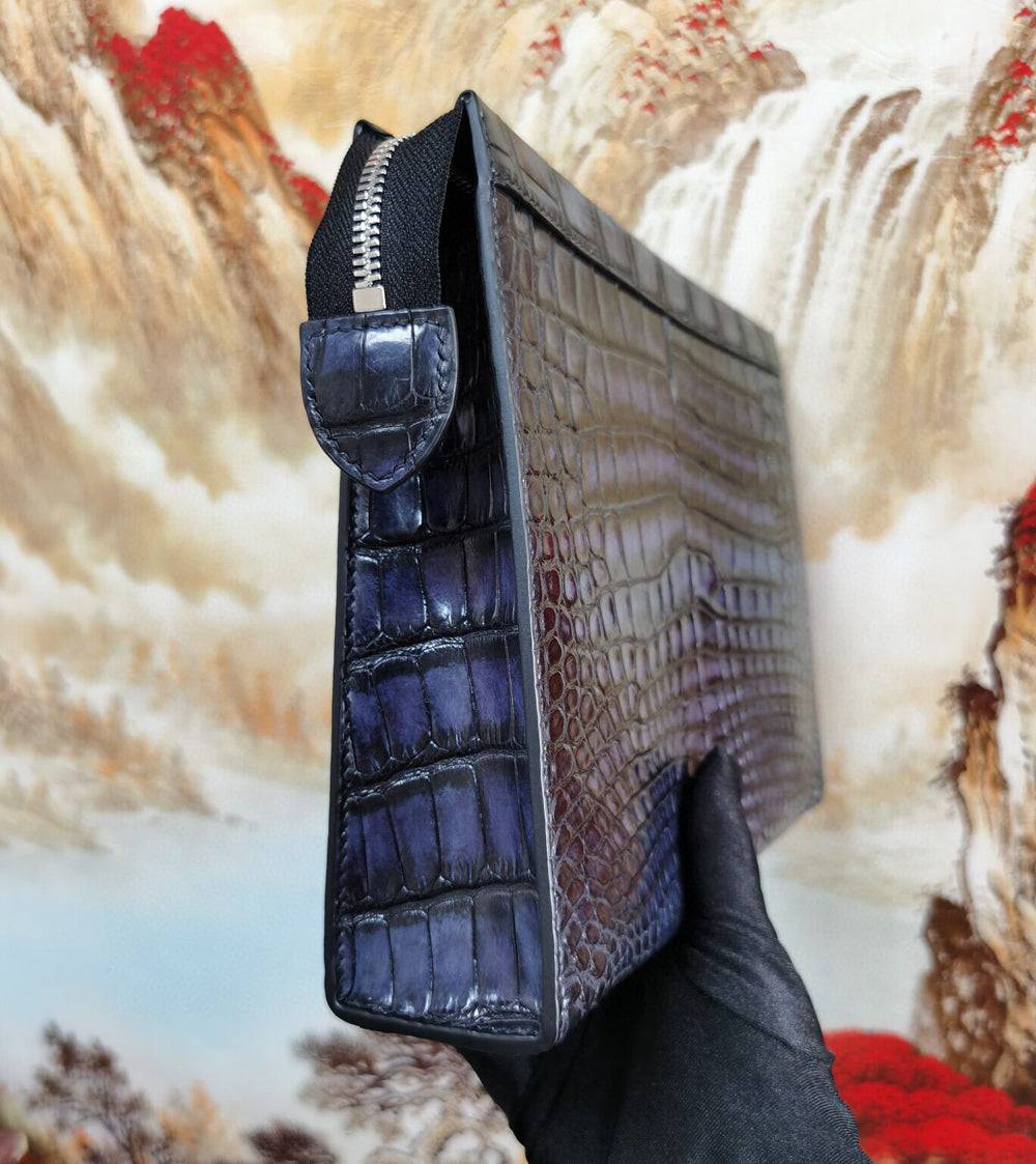 Genuine Vintage Crocodile Skin Leather  Wristlet Wallet Clutch Envelop