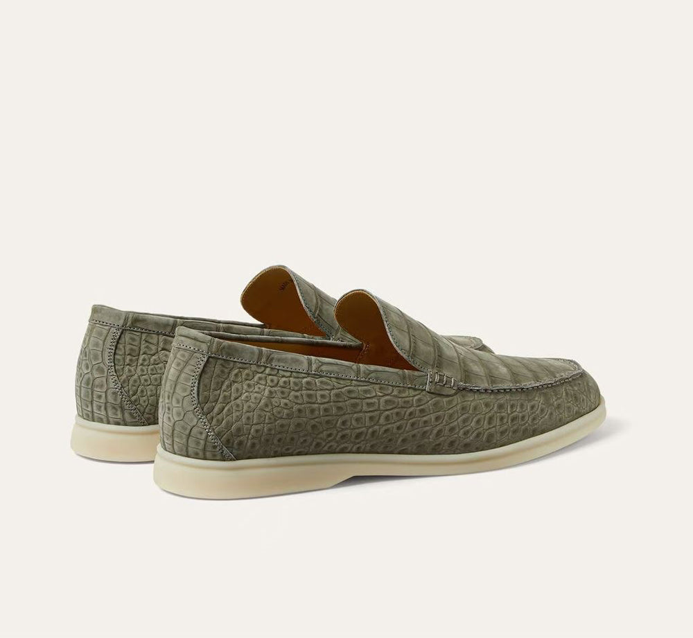 Preorder Nubuck Crocodile Shoes Men's Crocodile Leather Loafers Slip-On Dress Shoes Very Comfortable Brown