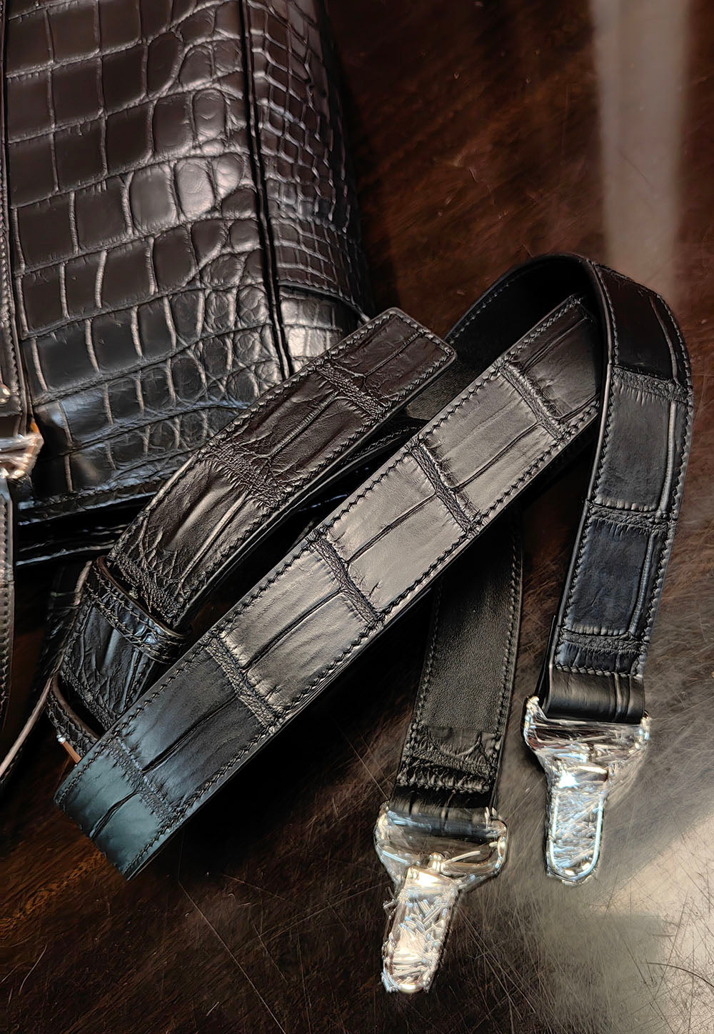 Preorder Unisex Crocodile Leather Briefcase Large Tote Bag Black
