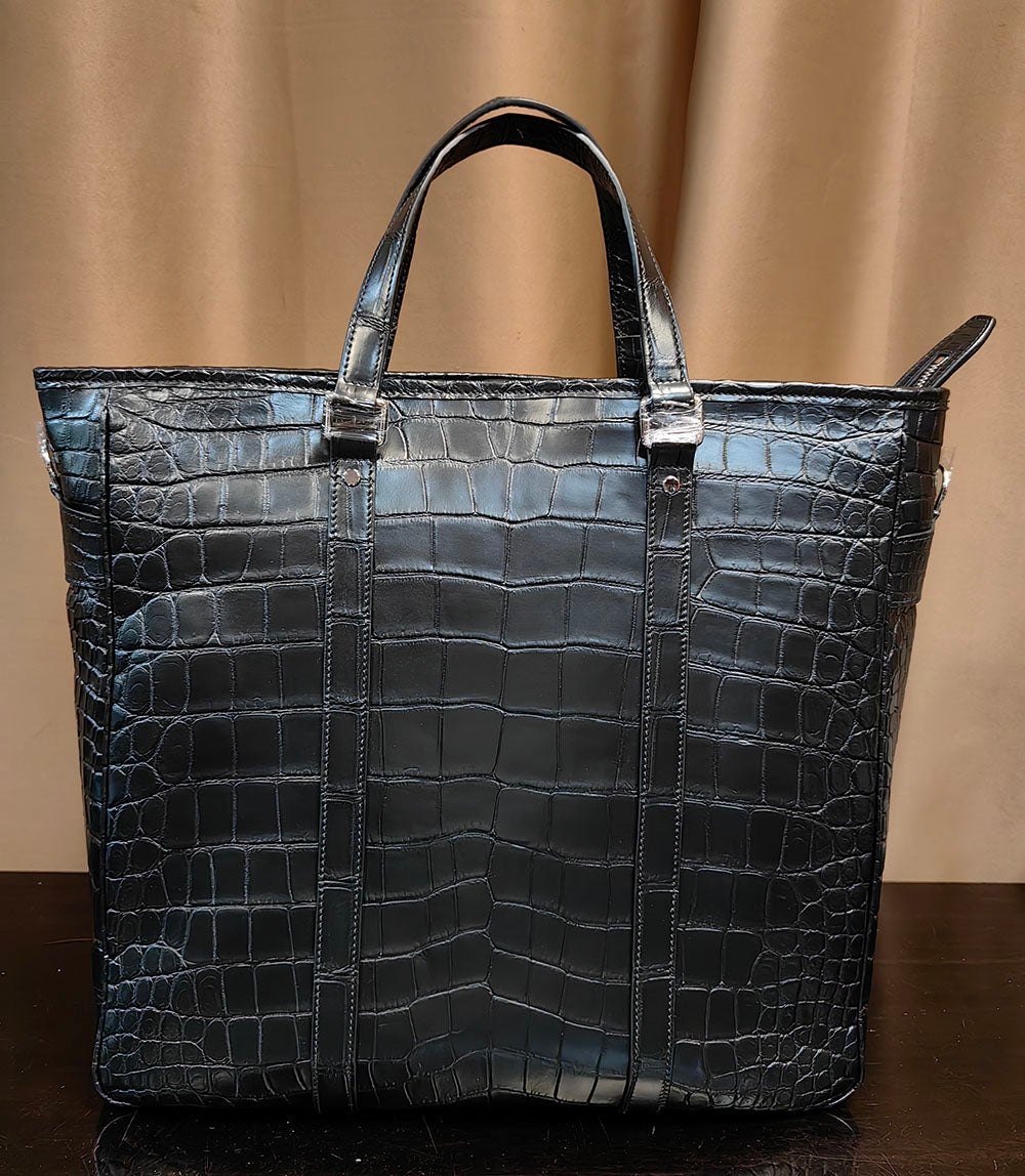 Preorder Unisex Crocodile Leather Briefcase Large Tote Bag Black