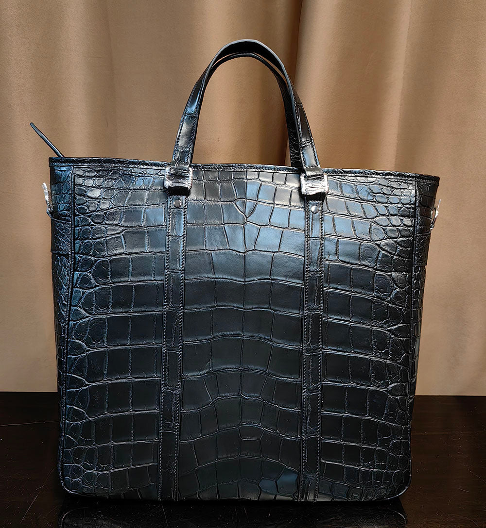 Preorder Unisex Crocodile Leather Briefcase Large Tote Bag Black