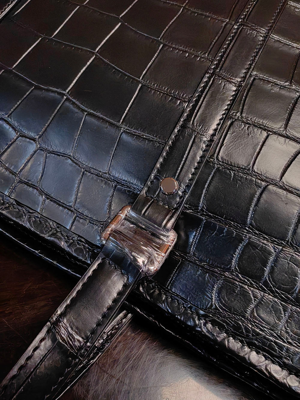 Preorder Unisex Crocodile Leather Briefcase Large Tote Bag Black