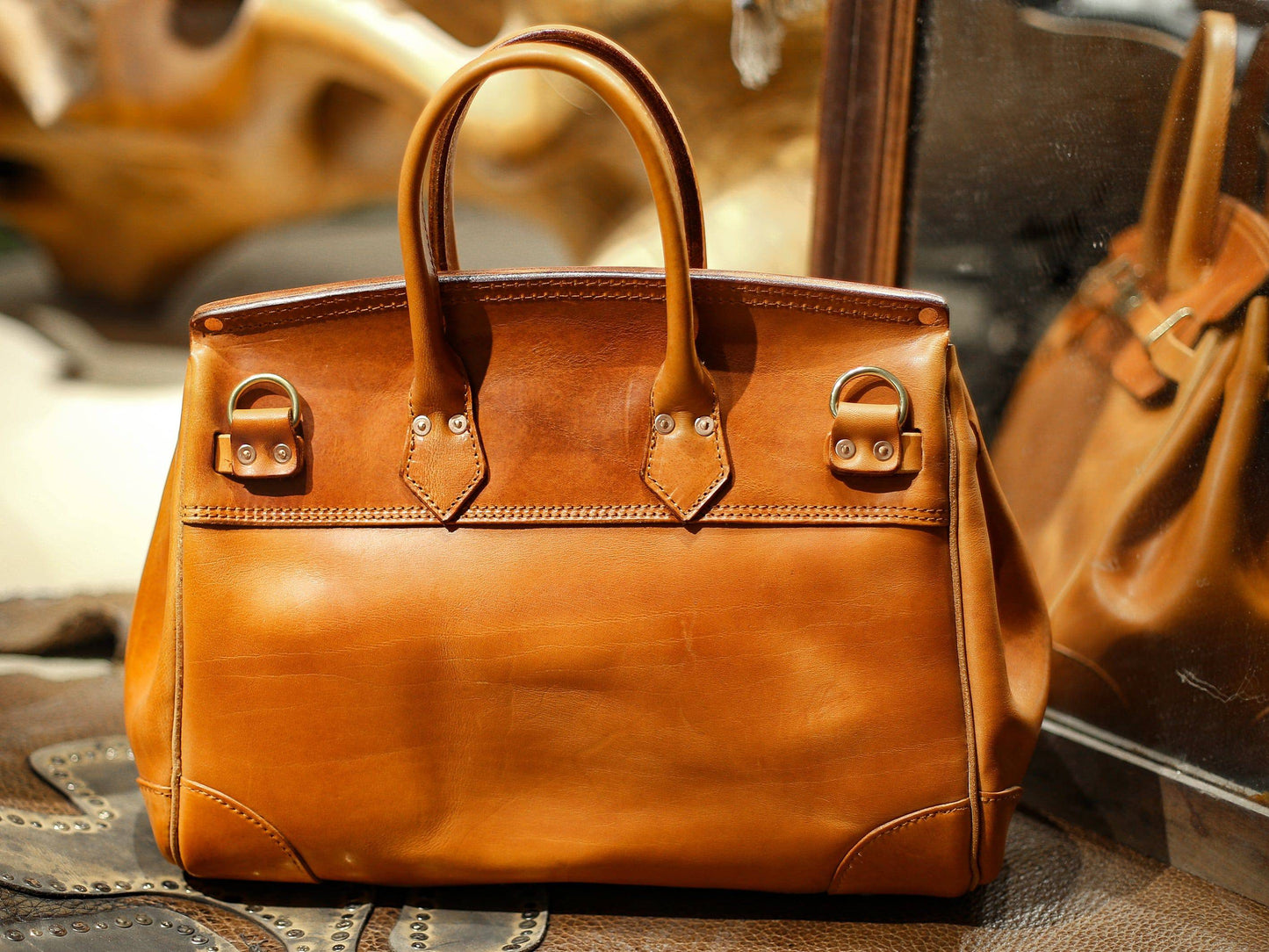 Rossie Viren Women's Unisex Genuine Vintage Vegetable Tanned Leather Satchel Flap Buckle Bag