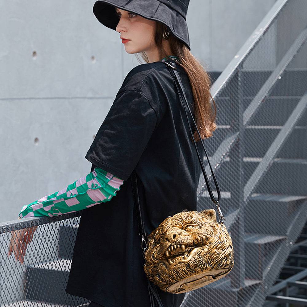 3D Backpack, Fashion 3D Happy Small Tiger Head SquareBag, Cross Body Handle Shoulder Bag
