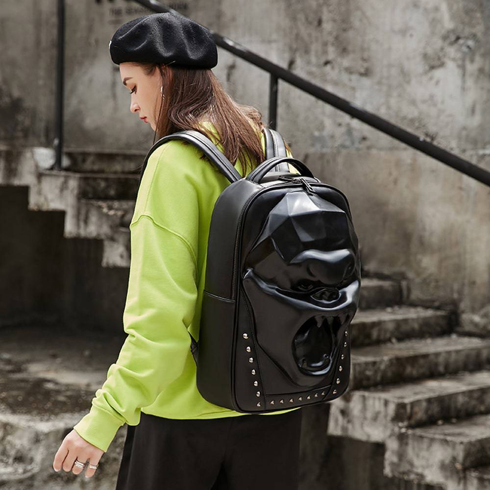 Cool Unisexs 3D Skull Backpack ,Angry King Kong Backpack , Studded Large Volumn Laptop Backpack