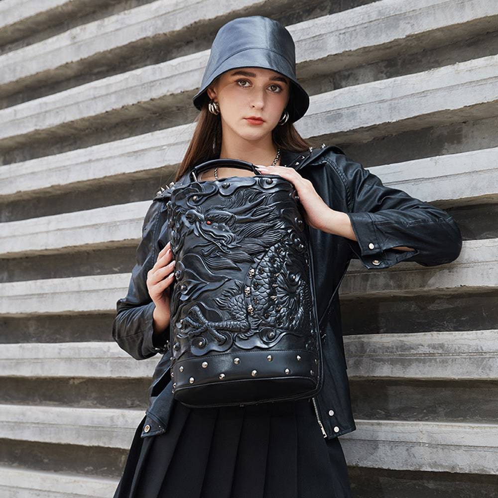3D Backpack, Fashion 3D Double Hovering Dragon ,Cylinder Backack