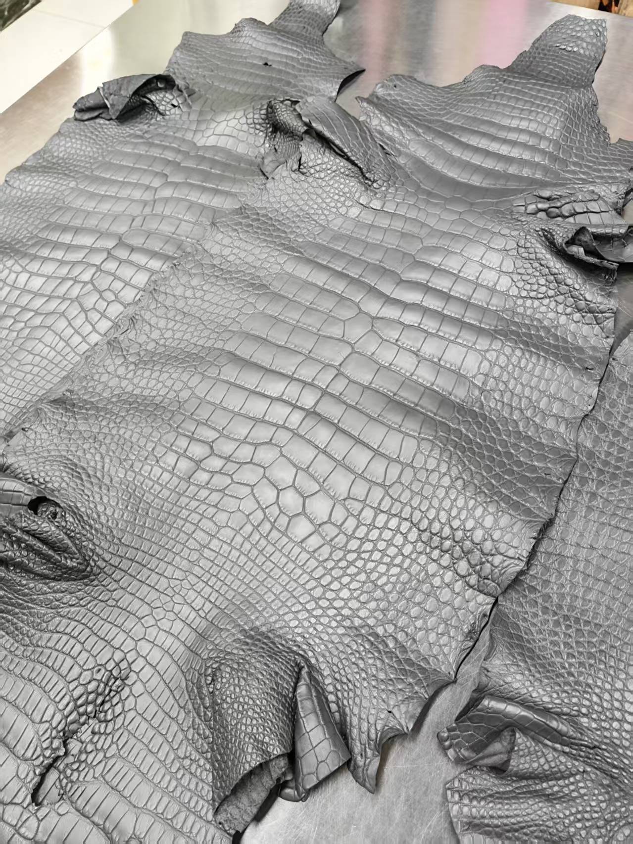 Preorder Genuine Matt US Alligator Crocodile Skin Leather 40cm Business Top Handle Handbags Office Bags Dark Grey