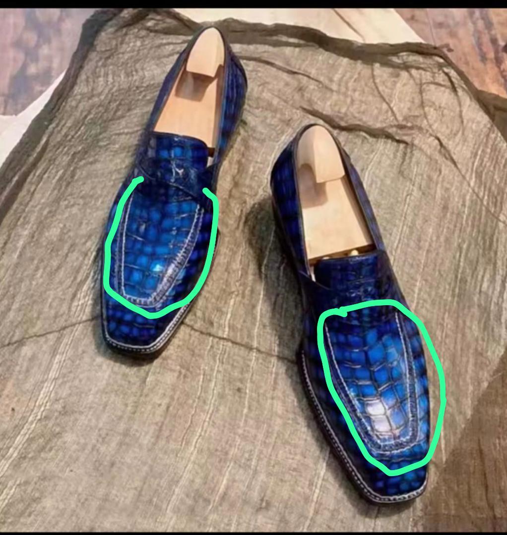 Preorder Crocodile Shoes Black Crocodile Leather Norwegian Sewn Dress Loafer Shoes