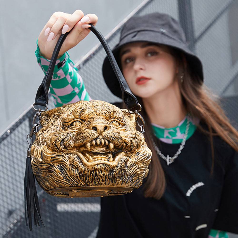 3D Backpack, Fashion 3D Happy Small Tiger Head SquareBag, Cross Body Handle Shoulder Bag