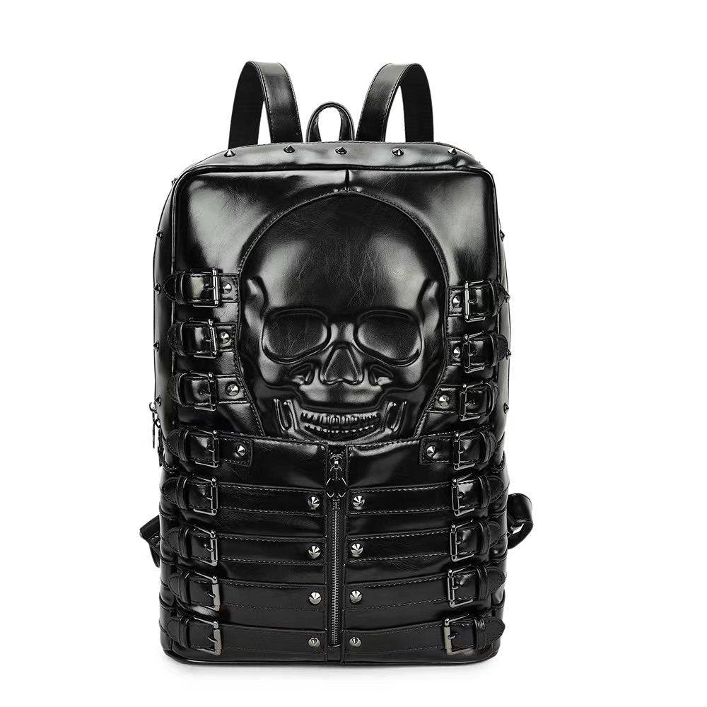3D Skull Backpack Rivet Studded PU Leather Travel Punk Laptop Backpack Laptop Bag
