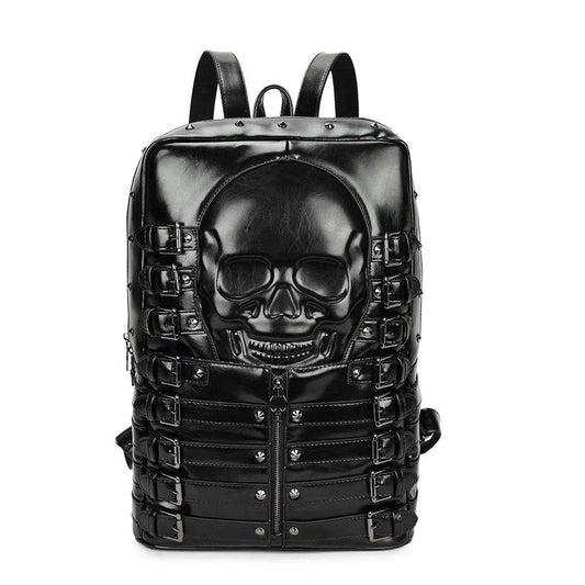 3D Skull Backpack Rivet Studded PU Leather Travel Punk Laptop Backpack Laptop Bag