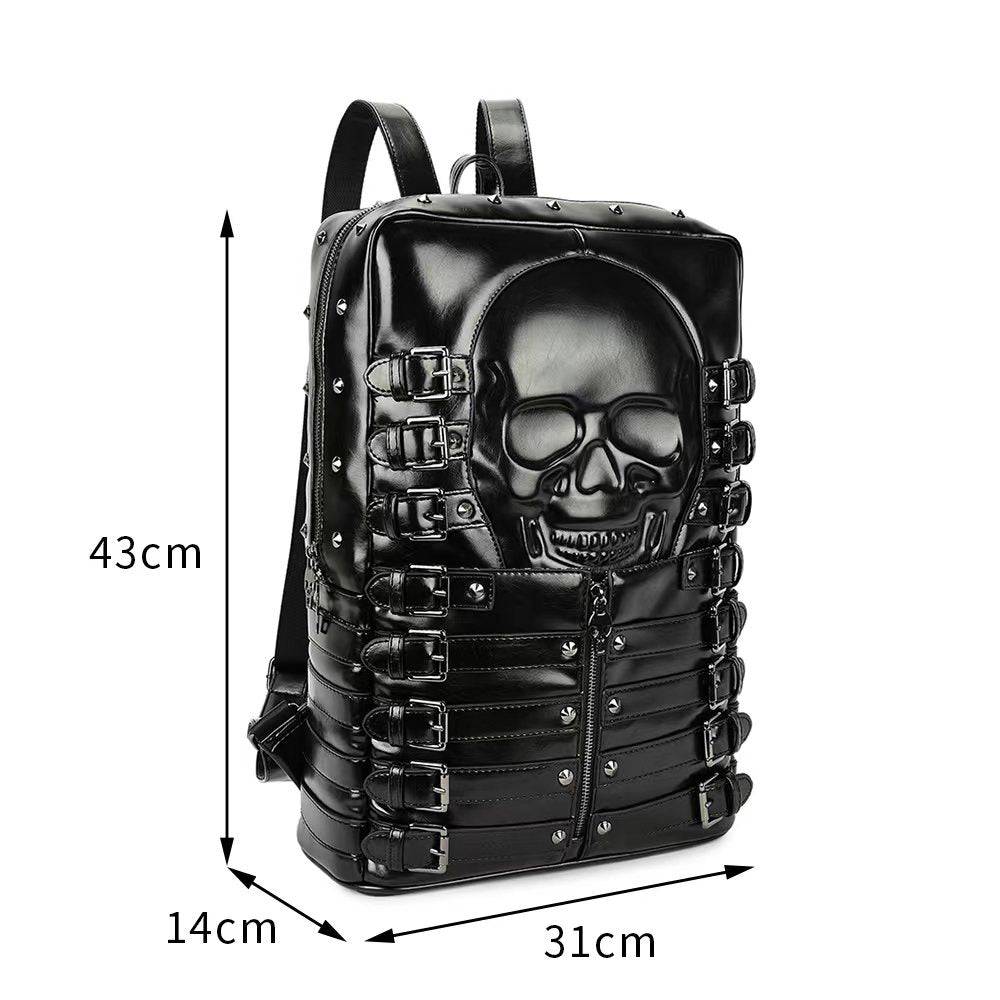 3D Skull Backpack Rivet Studded PU Leather Travel Punk Laptop Backpack Laptop Bag