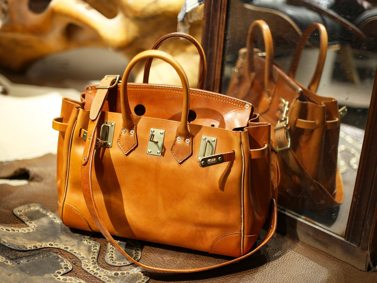 Rossie Viren Women's Unisex Genuine Vintage Vegetable Tanned Leather Satchel Flap Buckle Bag