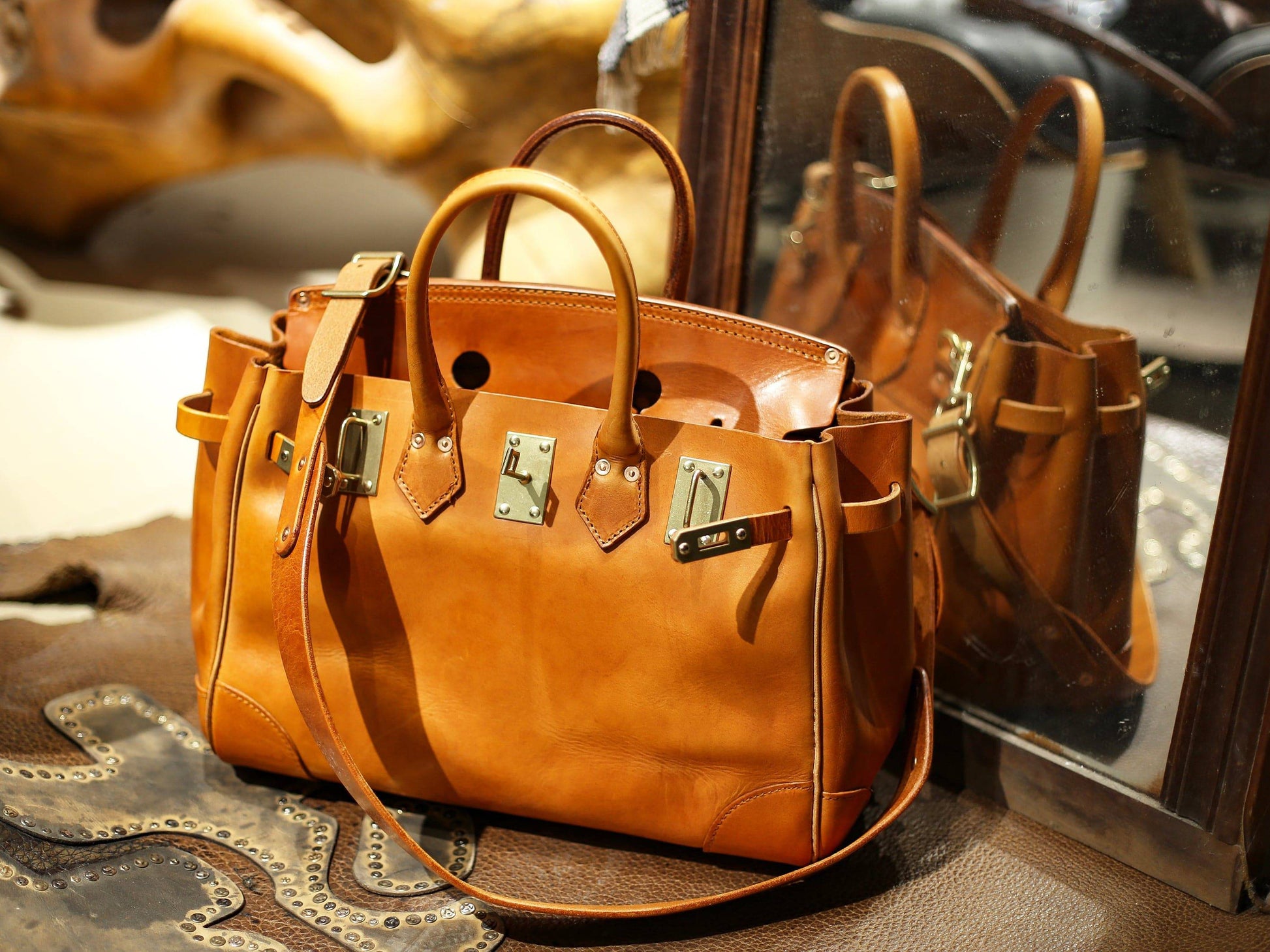 Rossie Viren Women's Unisex Genuine Vintage Vegetable Tanned Leather Satchel Flap Buckle Bag