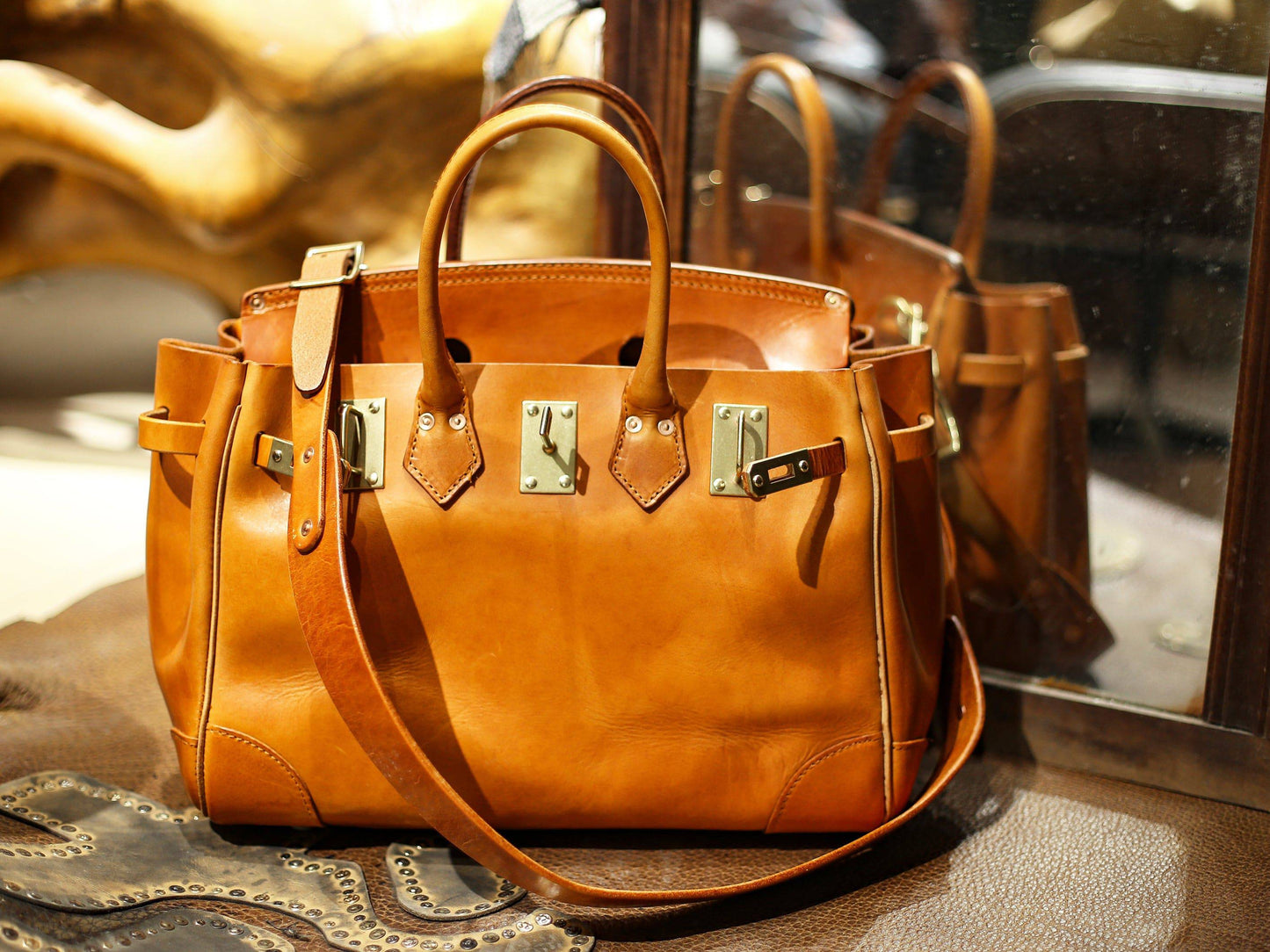 Rossie Viren Women's Unisex Genuine Vintage Vegetable Tanned Leather Satchel Flap Buckle Bag