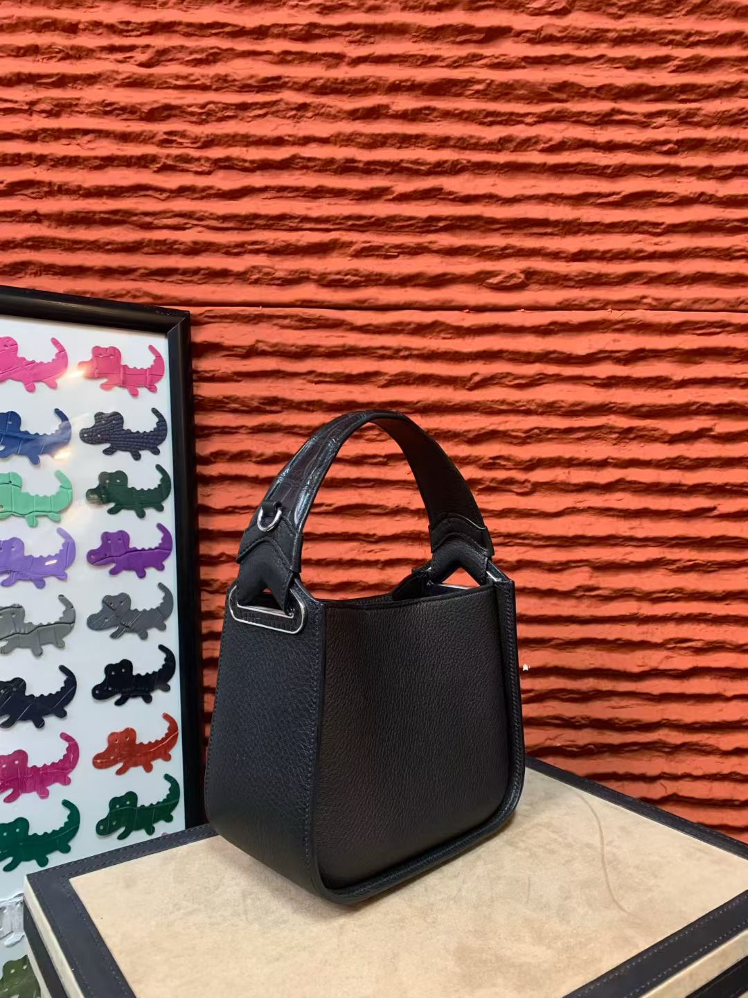 Genuine Python Skin Leather Underarm Cross Body Handle Bag Black