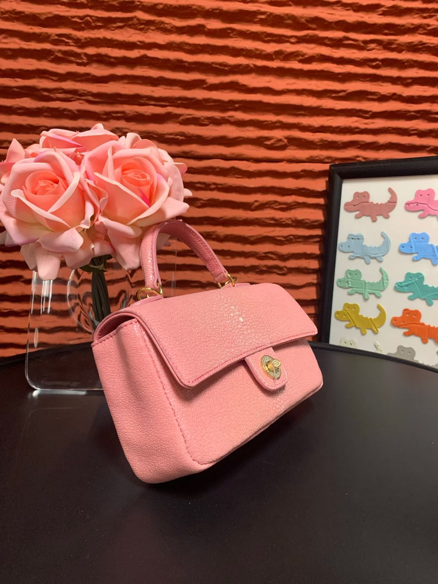 Women's Stingray Skin Leather Top Handle Bag