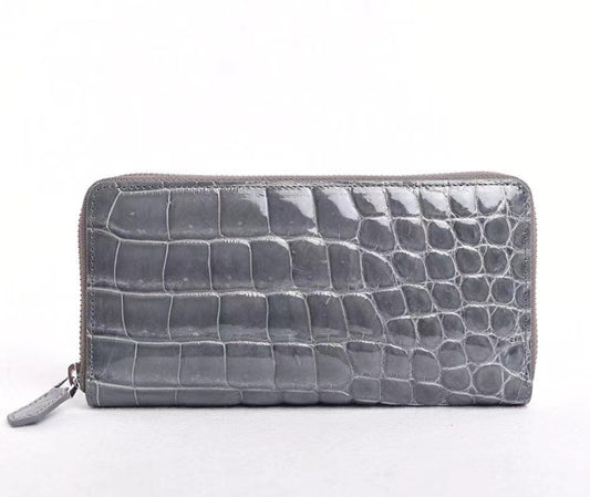 High Shiny Genuine Crocodile Skin Leather Zip Wallets