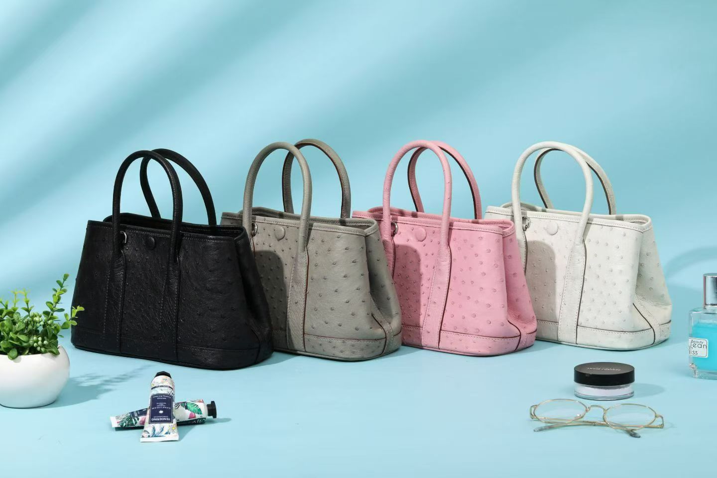 Genuine Ostrich Skin Leather Small Tote Bag