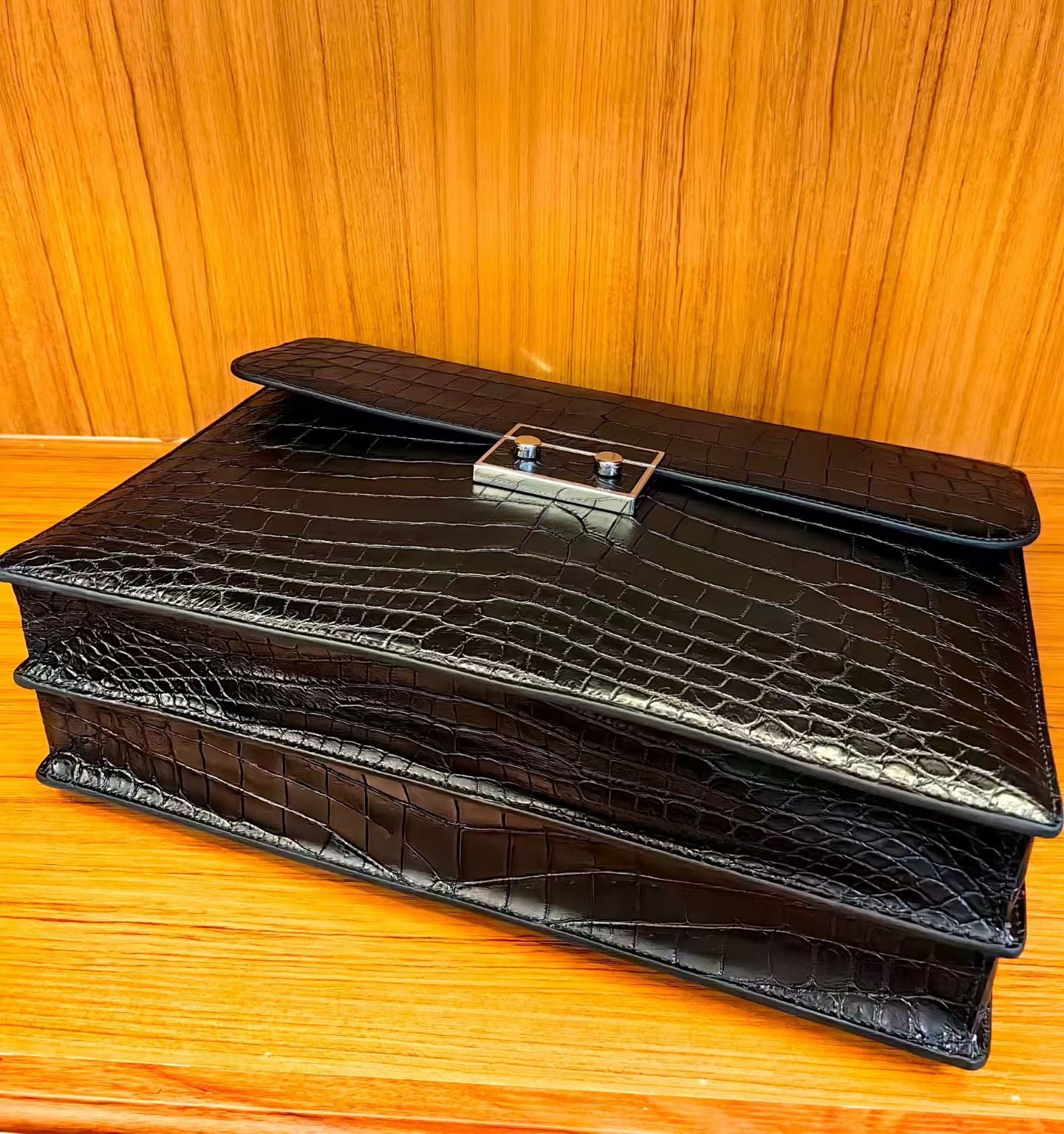 Genuine Crocodile Skin Leather Briefcase Bag Black