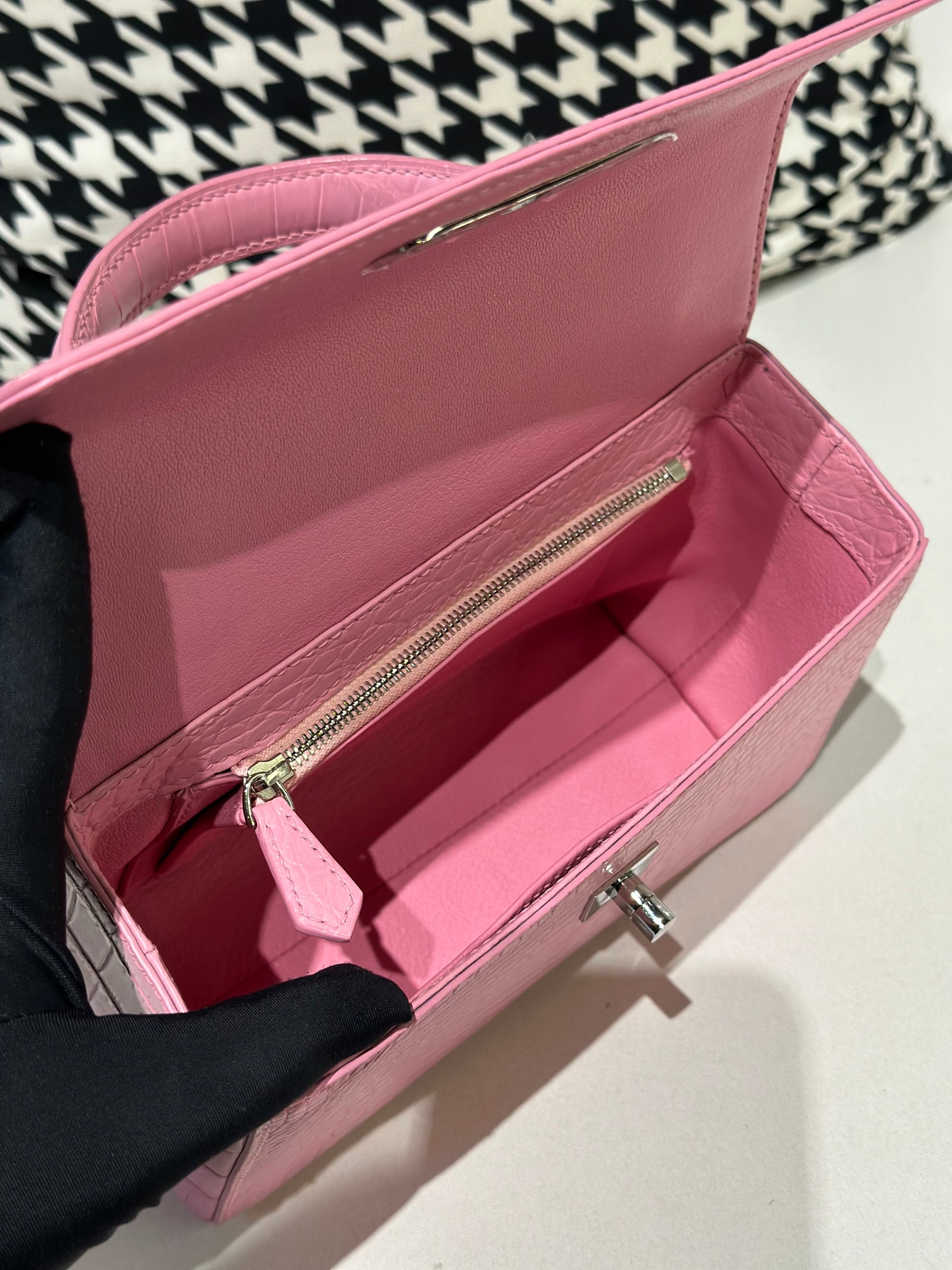 Crocodile Leather Top Handle Cross Body Bag