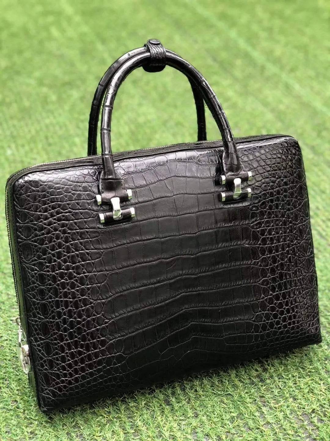 Black Genuine Crocodile Leather Briefcase With Side Password Knock